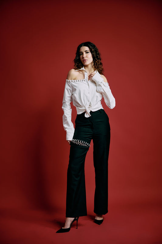 Black Straight Diamond Slit Pants