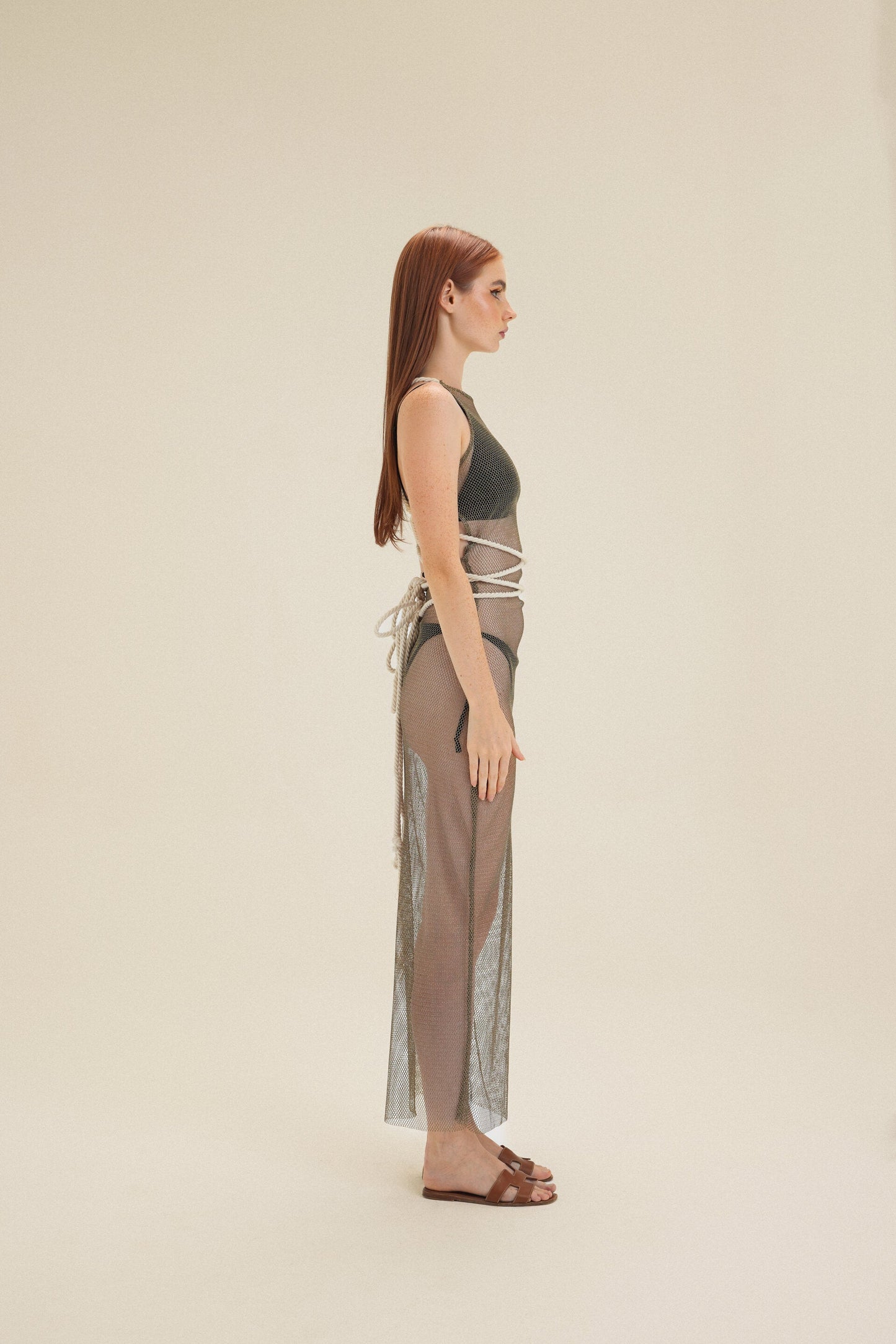 Army Green Fishnet Dress