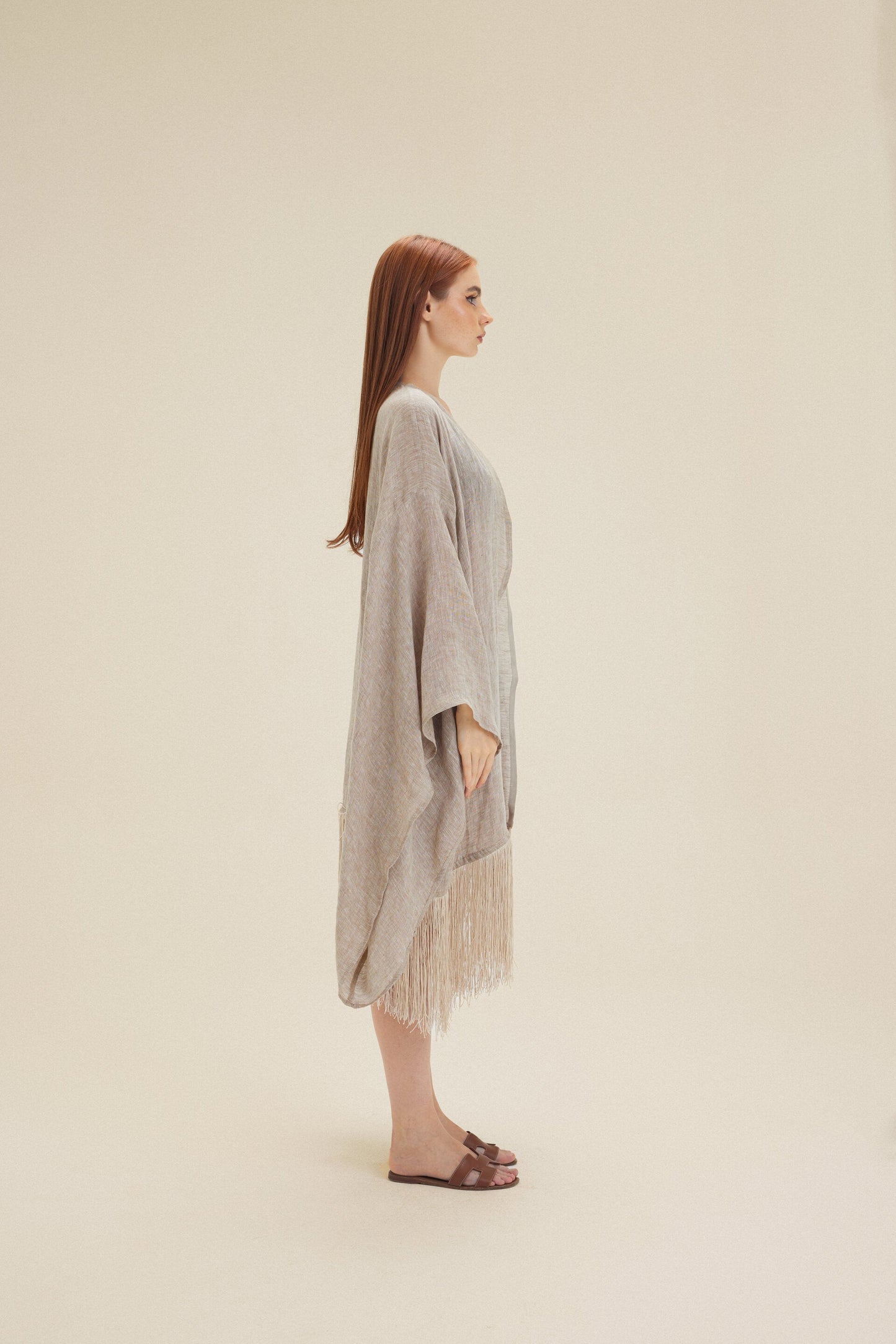 Linen Cardigan With Gold Tassels