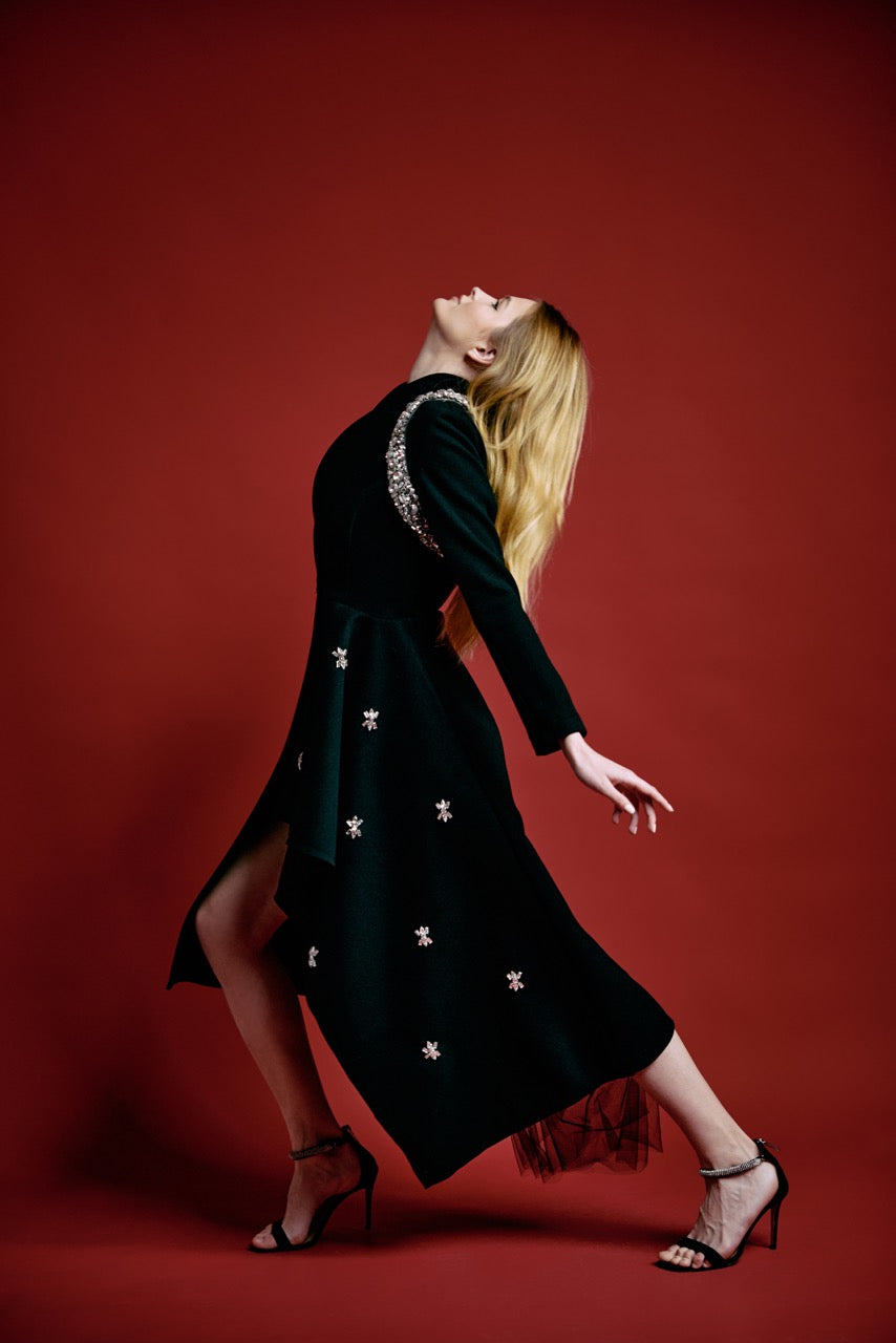 Black Diamonds Ruffle Coat