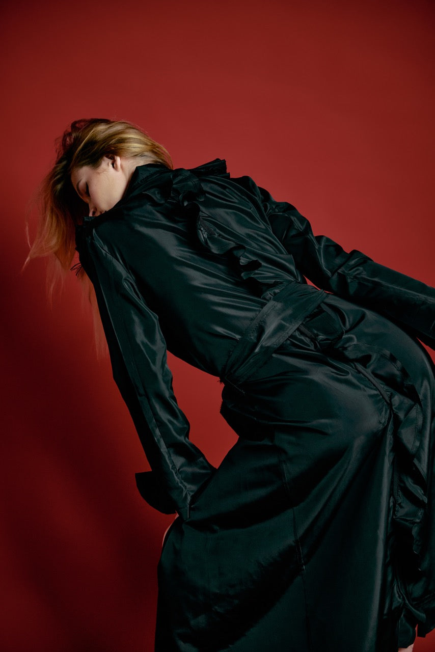 Black Trench Ruffle Coat