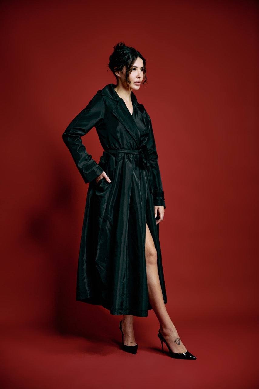 Black Trench Ruffle Coat