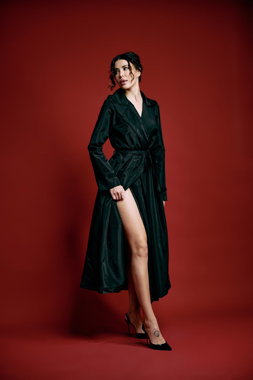 Black Trench Ruffle Coat