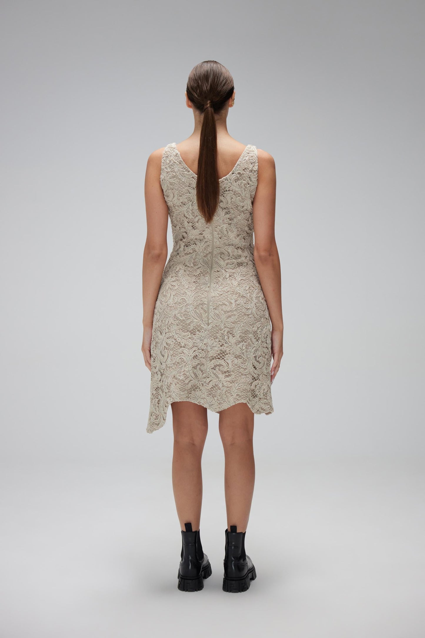 Beige Sleeveless Dantel Dress