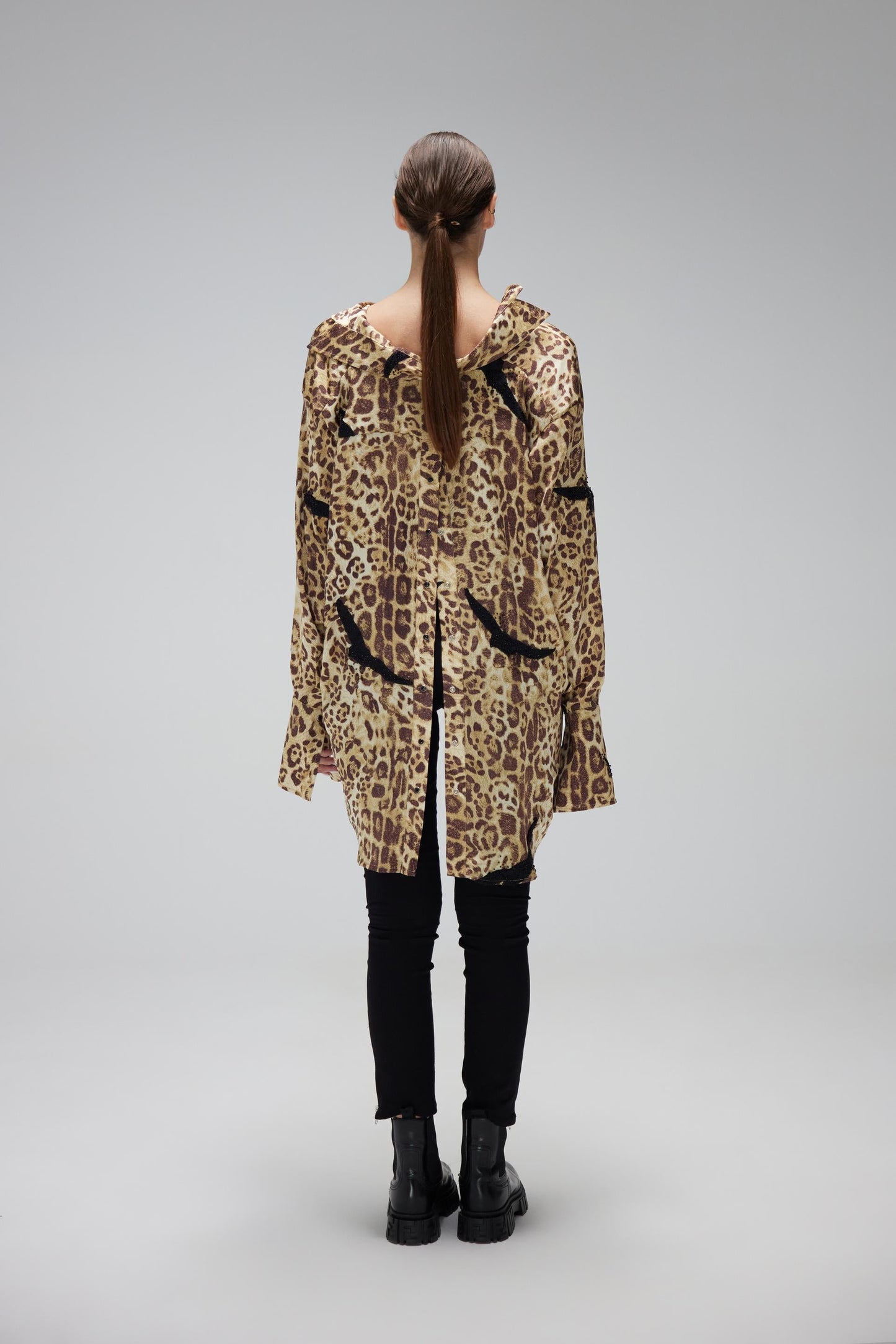 Printed Leopard Back Slit Shirt