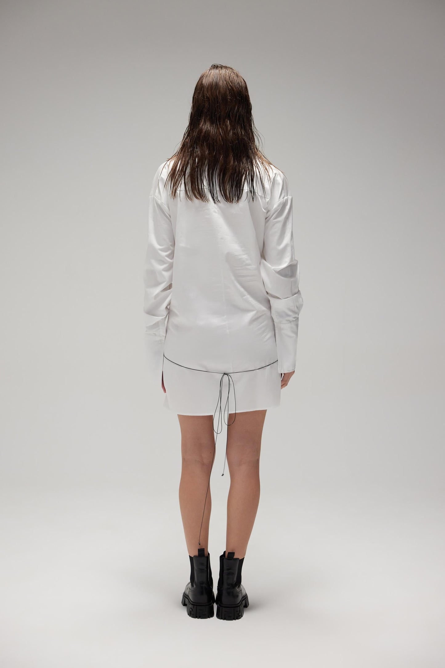 Lace-Up Long White Shirt Dress