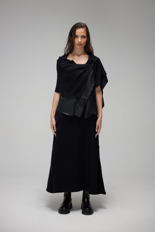 Black Wool Leather Gilet